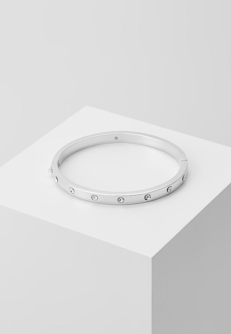 Minimalist Silver Hinged Bangle with Glass Stone