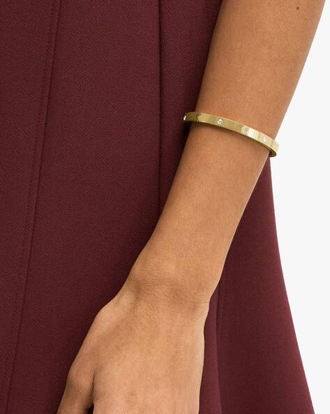 Minimalist Gold Hinged Bangle with Glass Stone