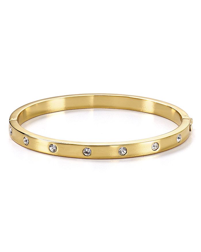 Minimalist Gold Hinged Bangle with Glass Stone