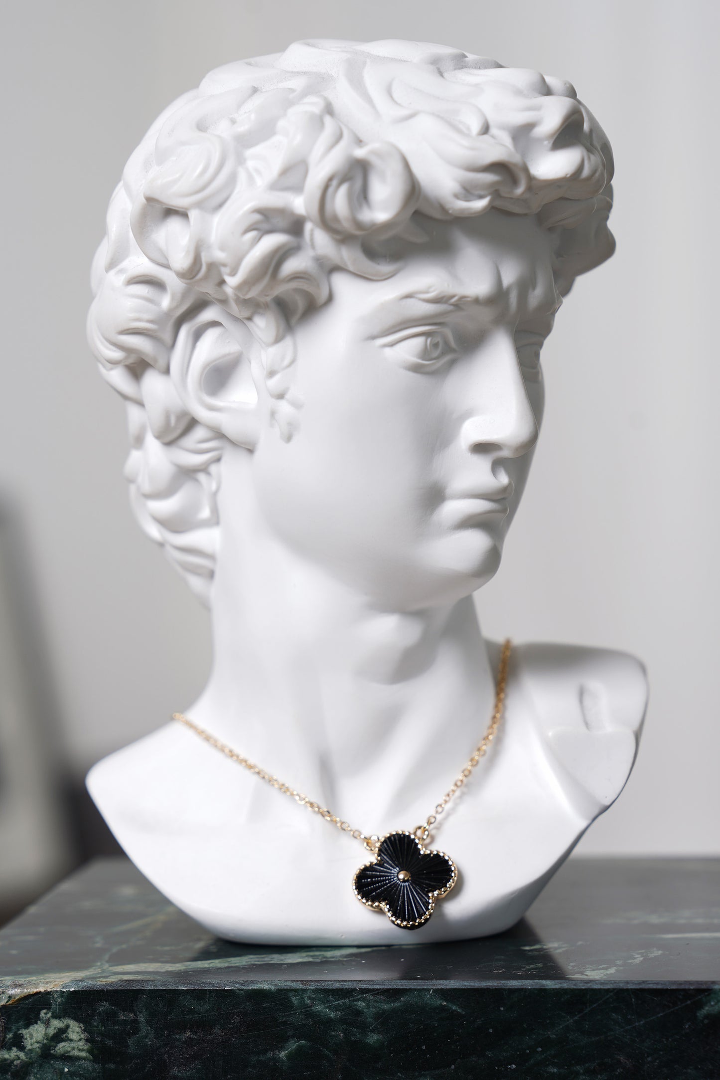 Gold Clover Necklace with Black Pearl