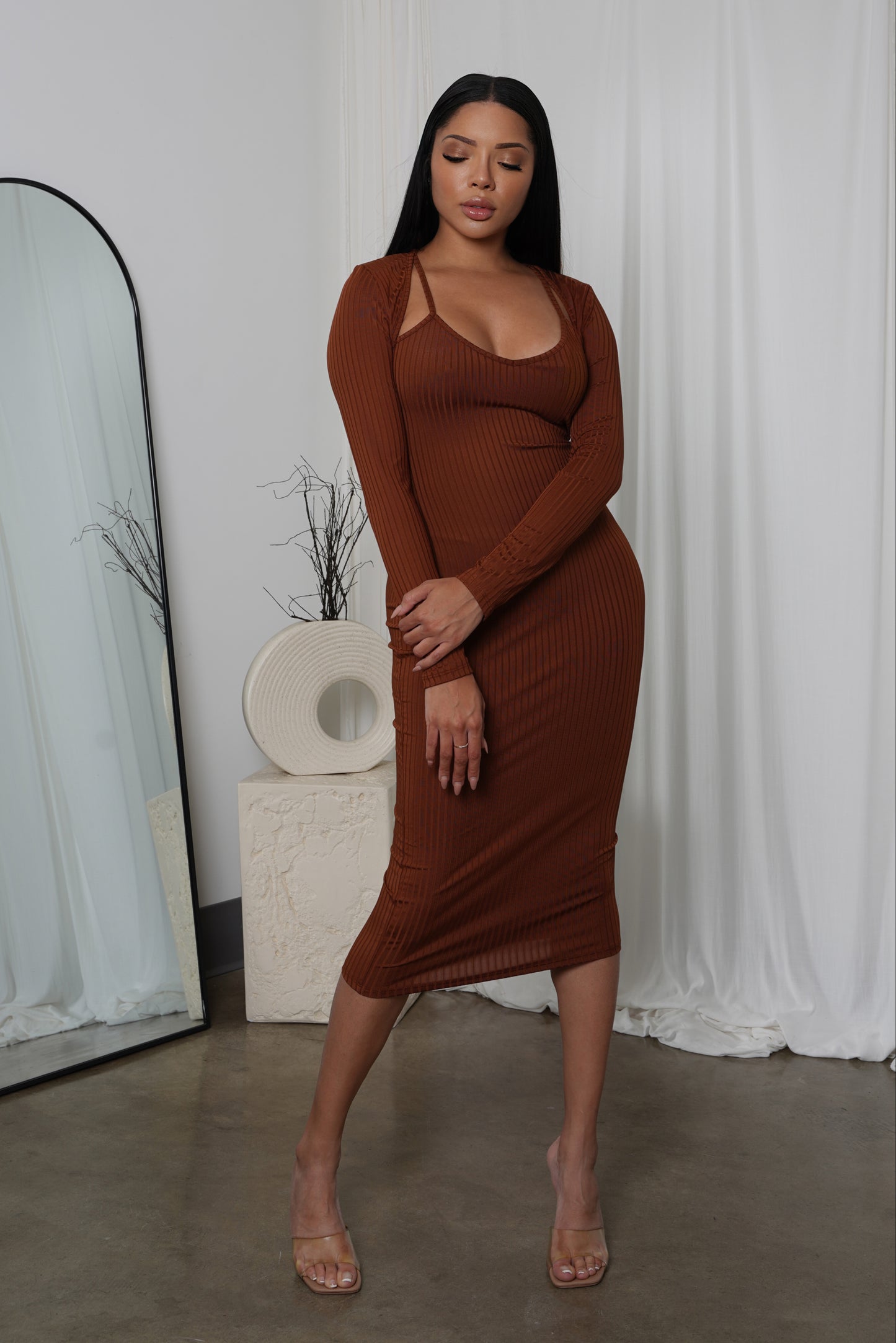 Brown Ribbed Dress