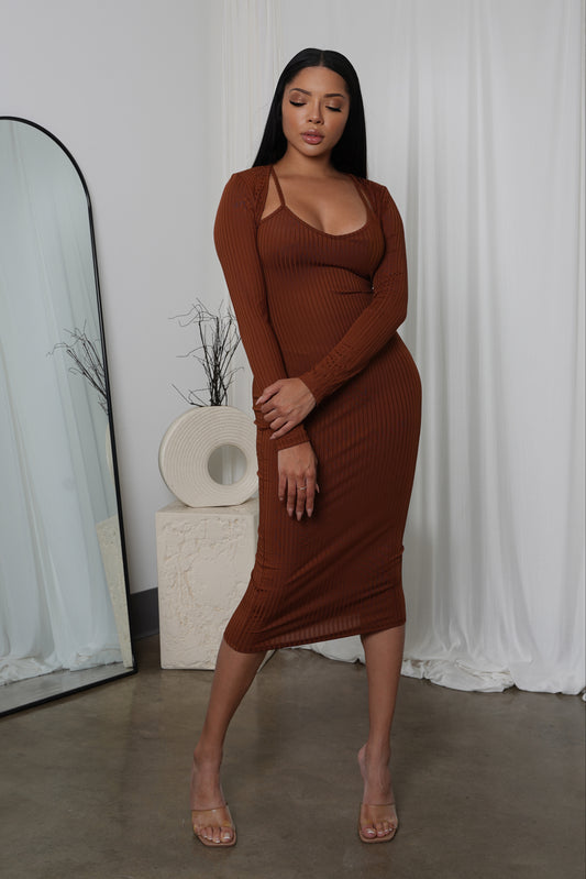 Brown Ribbed Dress