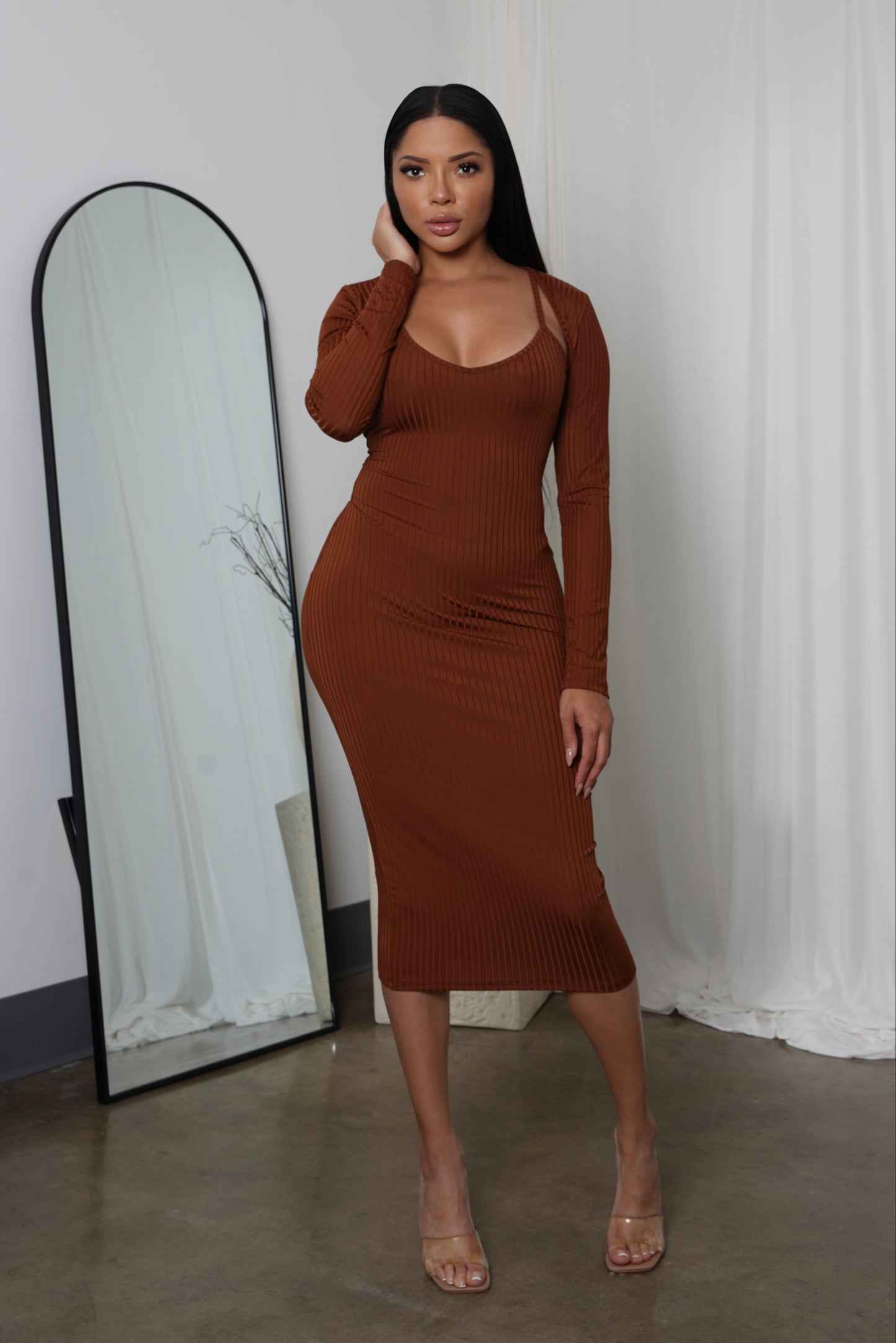 Brown Ribbed Dress