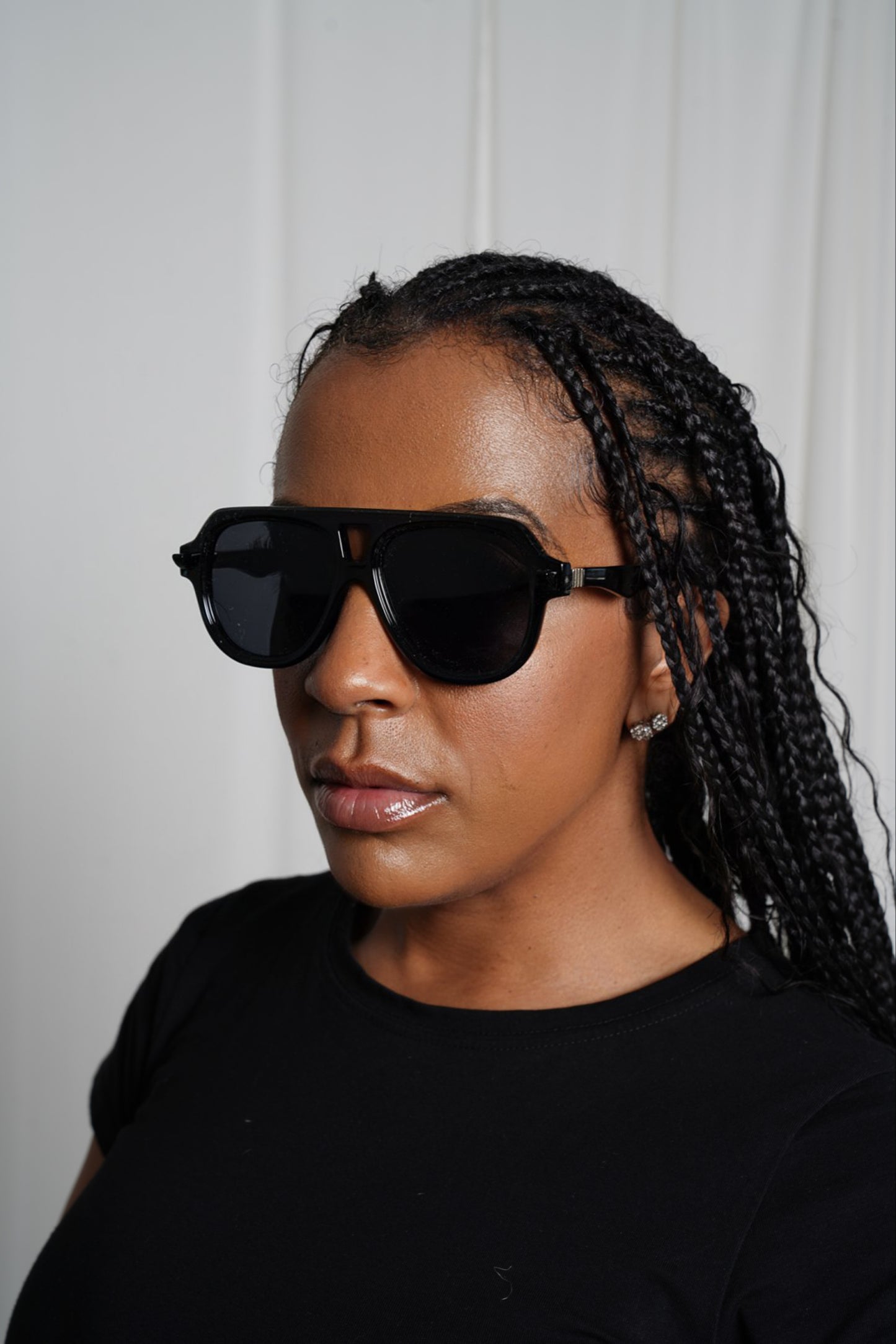 Double Bridge Black Aviator Sunglasses