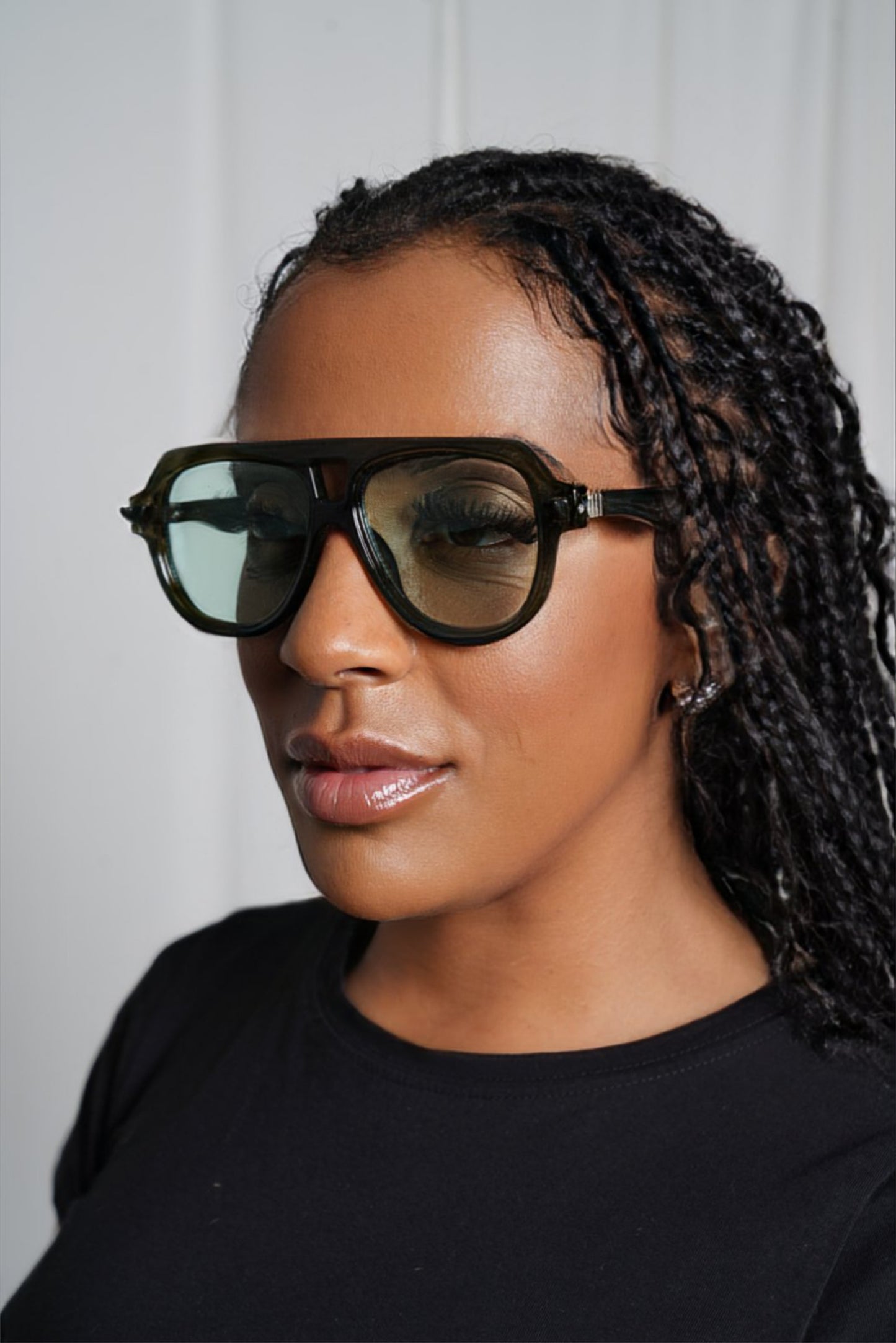 Double Bridge Green Aviator Sunglasses