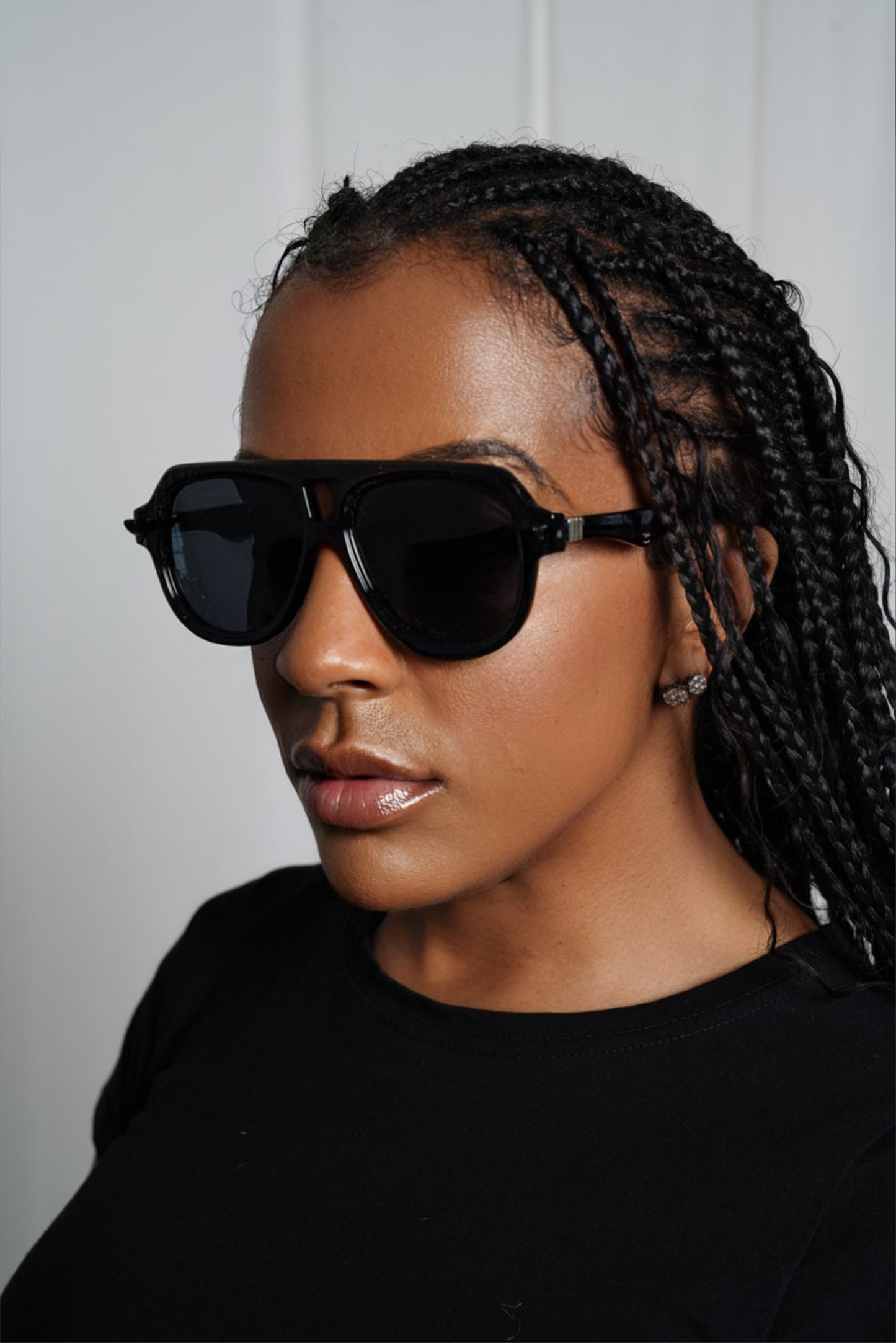 Double Bridge Black Aviator Sunglasses