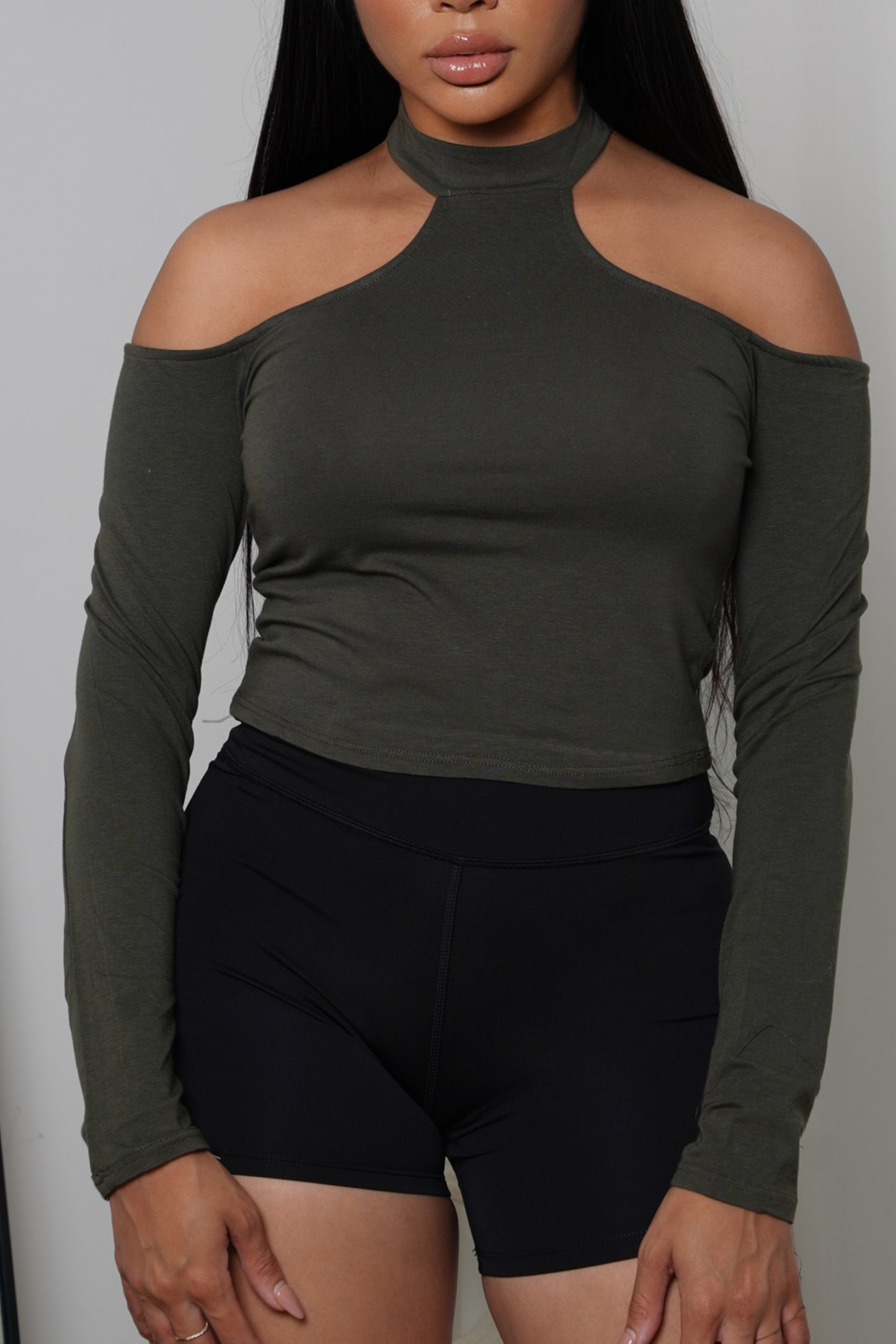 Army Green Halter Top Longsleeve