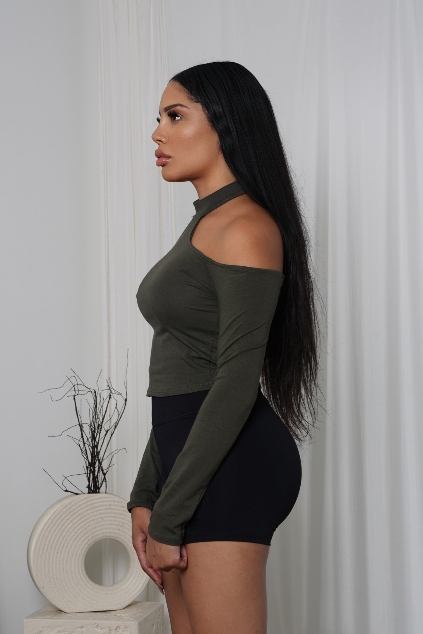 Army Green Halter Top Longsleeve