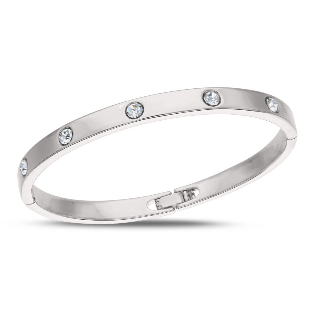 Minimalist Silver Hinged Bangle with Glass Stone